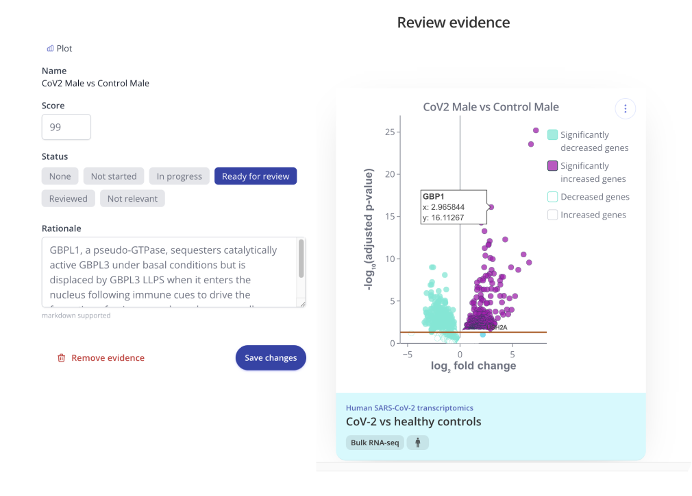 Map Evidence to Biology — structured evidence objects with review state